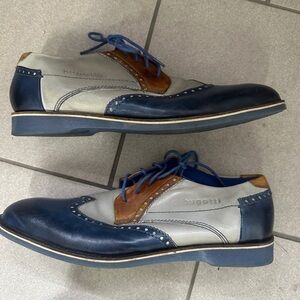 Bugatti Blue and Brown Oxford Shoes with Brogue Detailing